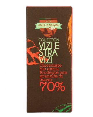 Cioccolato Bio Extra Fondente 70% con Granella di Cacao "Vizi e Stravizi"