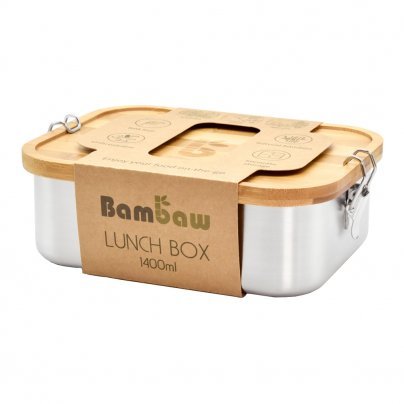 Lunchbox Portavivande in Acciaio con Coperchio di Bambù 1400 ml