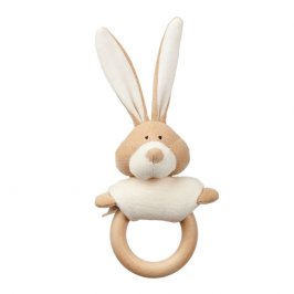 Anello di Dentizione in Legno con Sonaglio Morbido Bio - Bunny